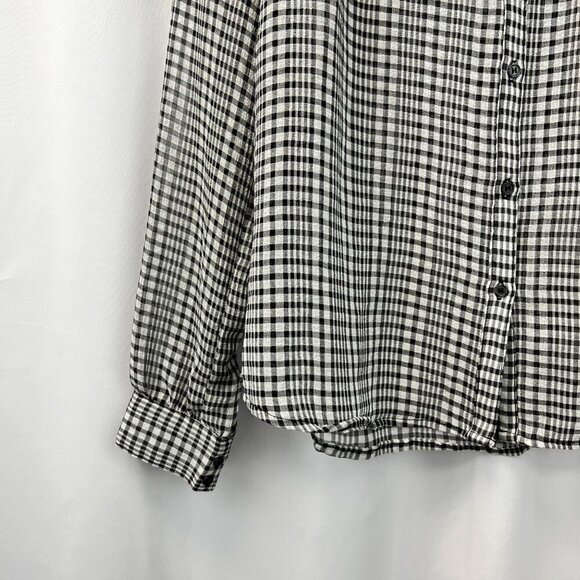 H&M Womens Long Sleeve Button Down Sheer Blouse Black/Gray Plaid Sz 4 Ruffles - Picture 5 of 9
